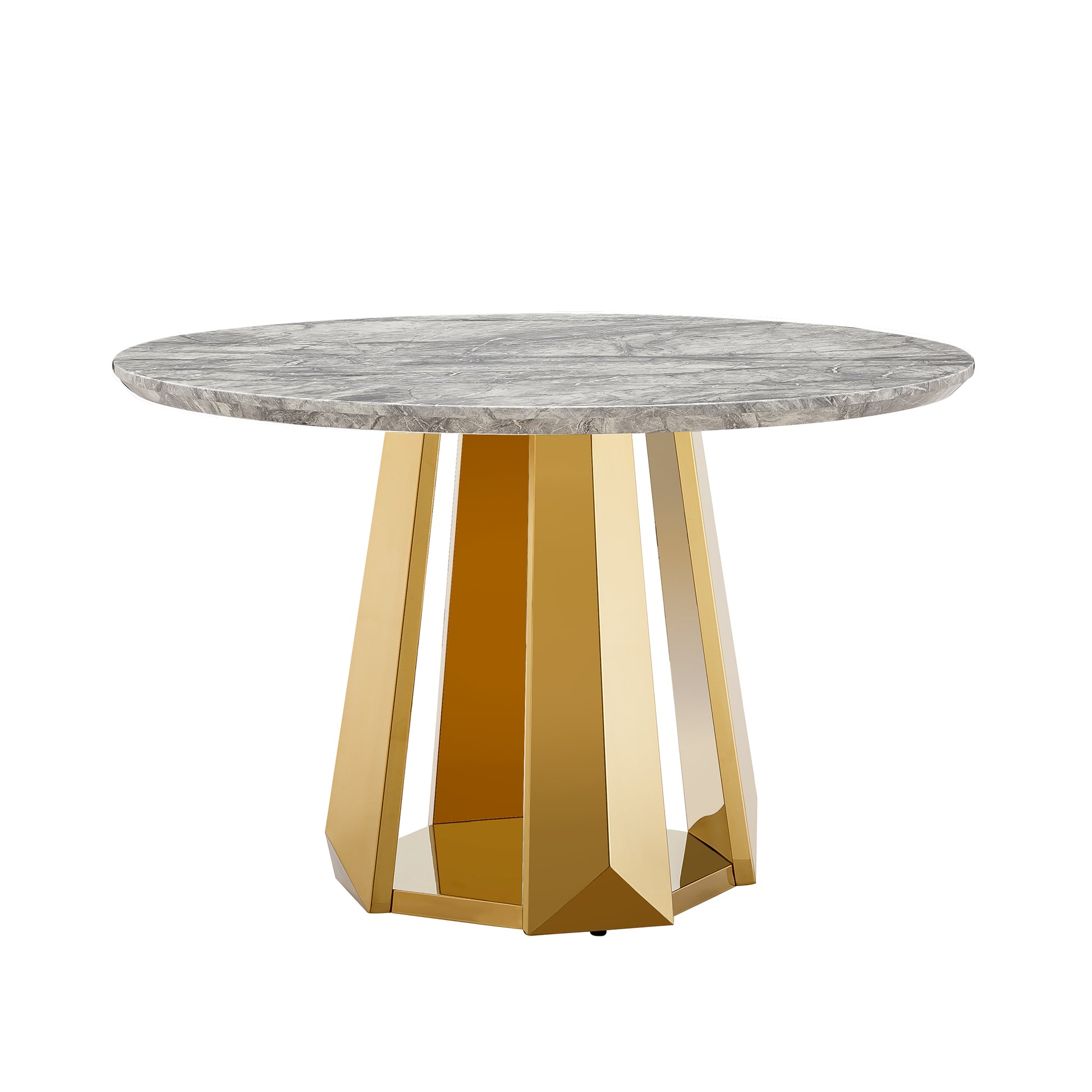 Round Marble Dining Table with Stainless Steel Base for Kitchen and Dining Room