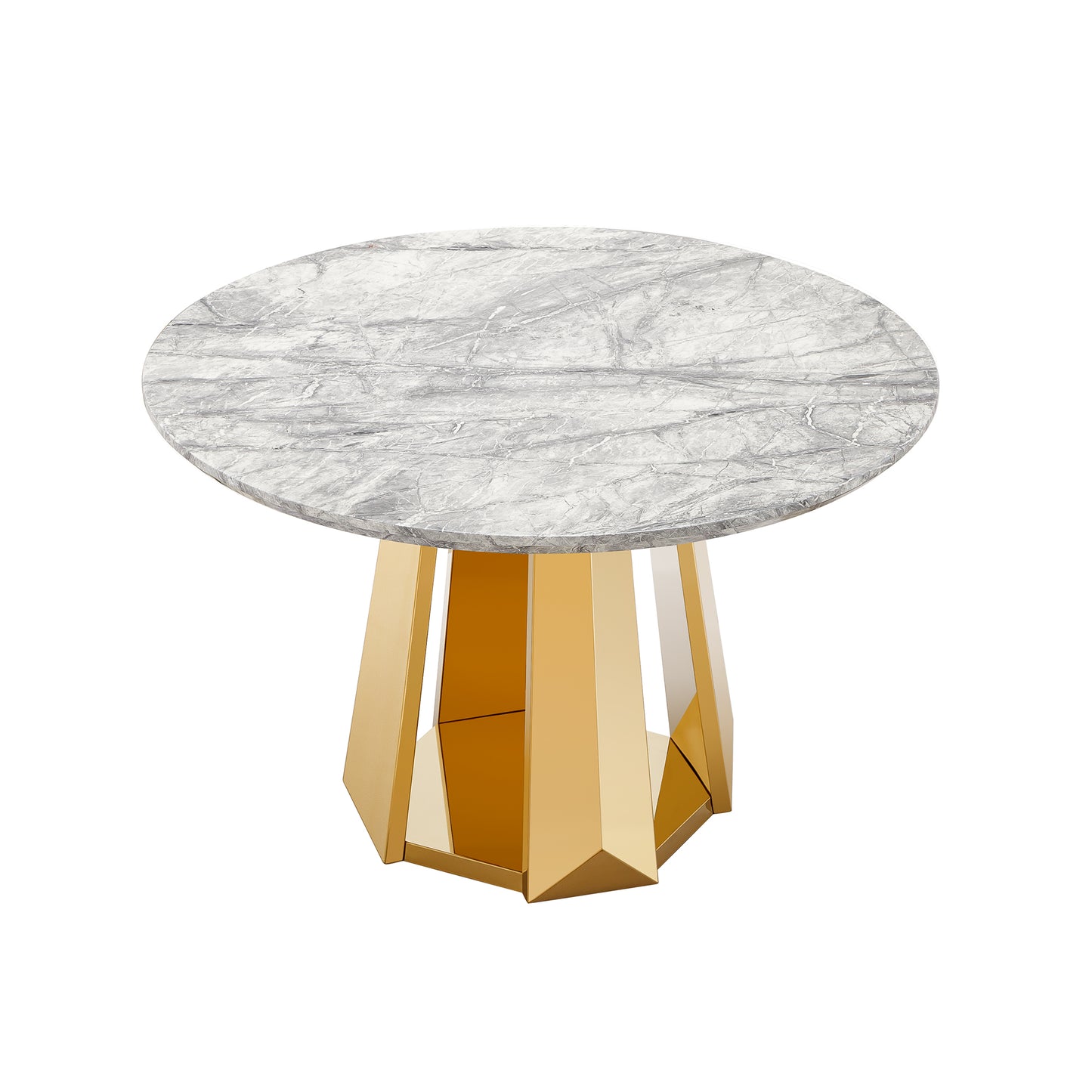 Round Marble Dining Table with Stainless Steel Base for Kitchen and Dining Room