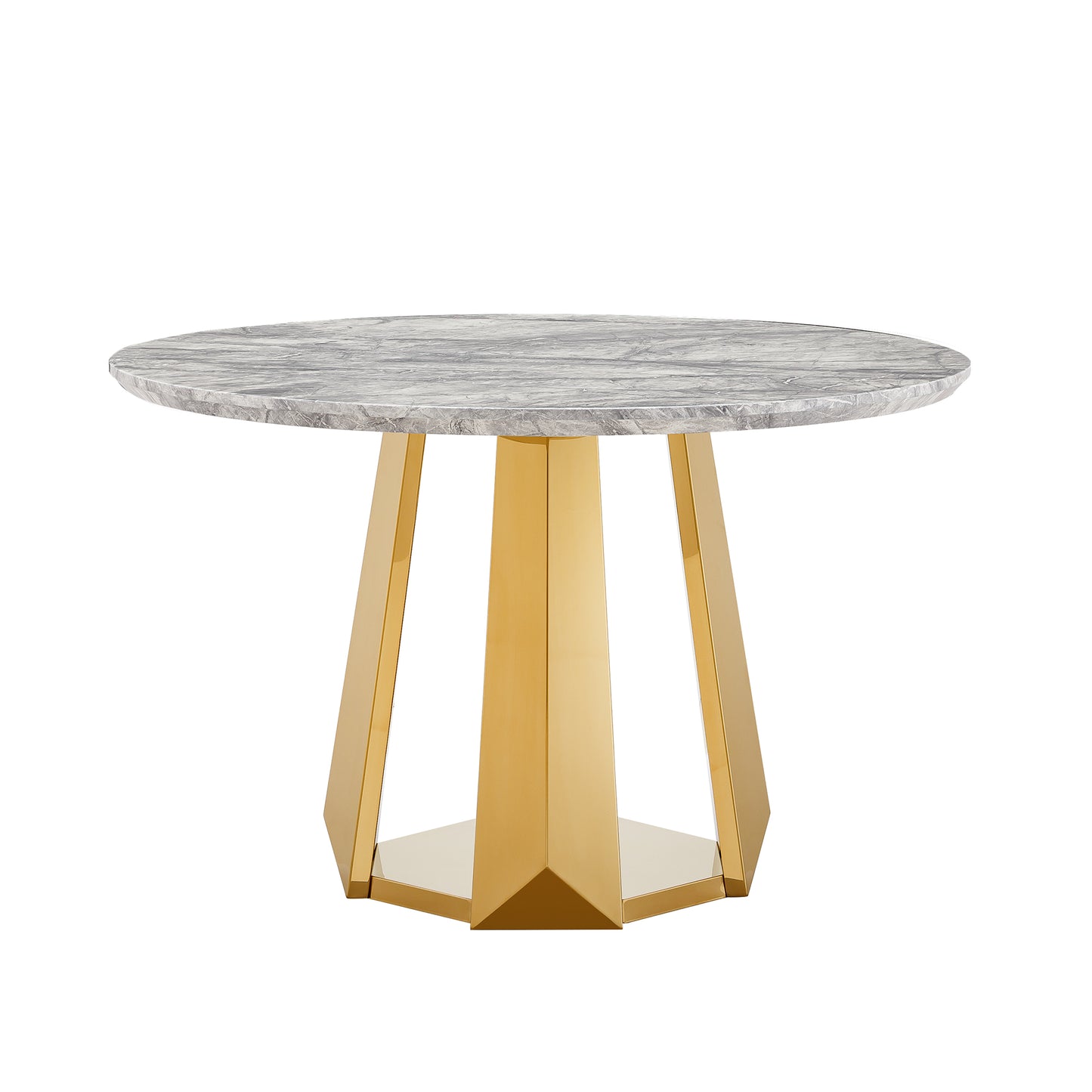 Round Marble Dining Table with Stainless Steel Base for Kitchen and Dining Room