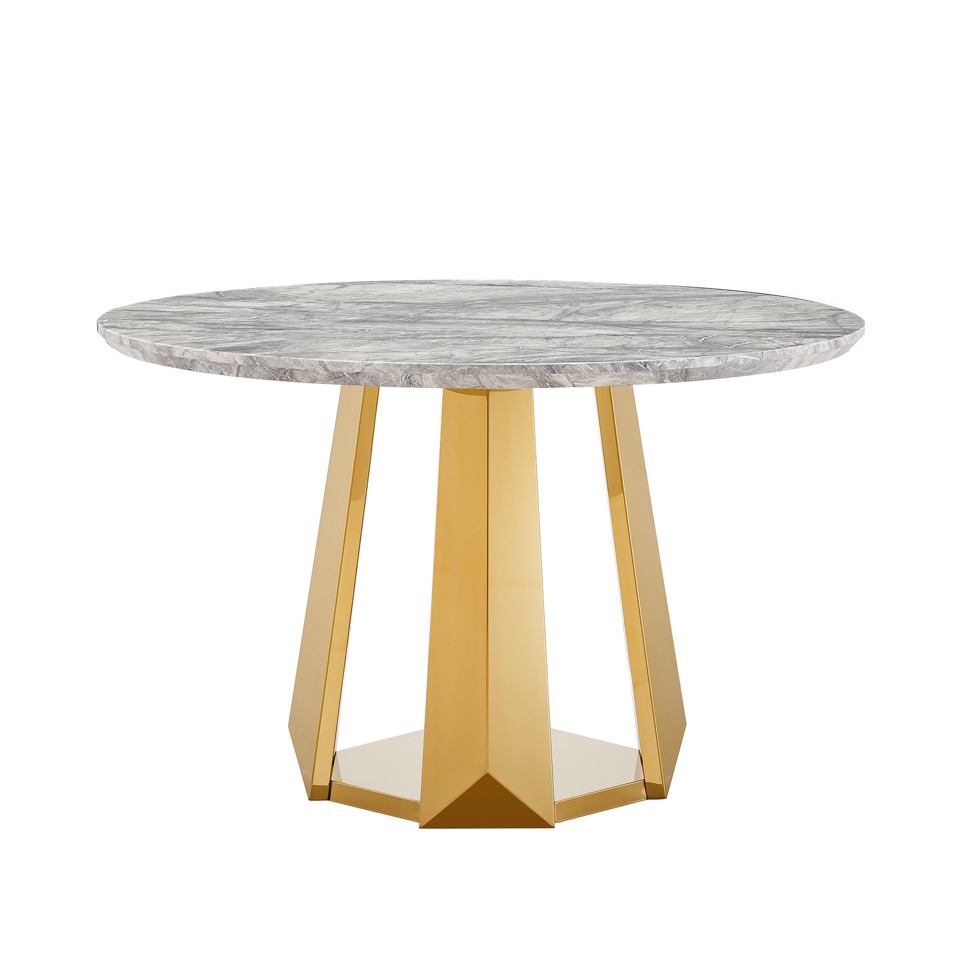 Round Marble Dining Table with Stainless Steel Base for Kitchen and Dining Room