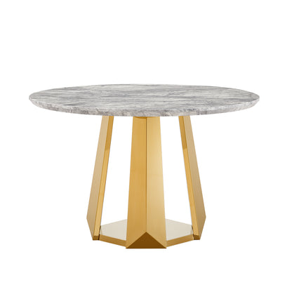 Round Marble Dining Table with Stainless Steel Base for Kitchen and Dining Room