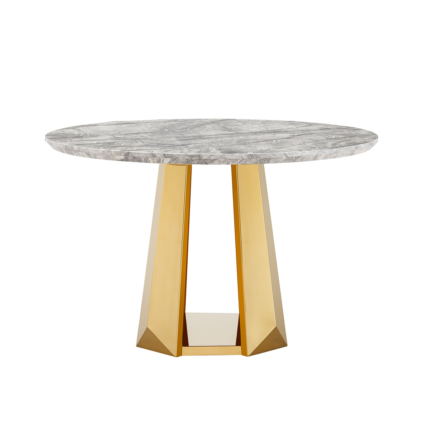 Round Marble Dining Table with Stainless Steel Base for Kitchen and Dining Room