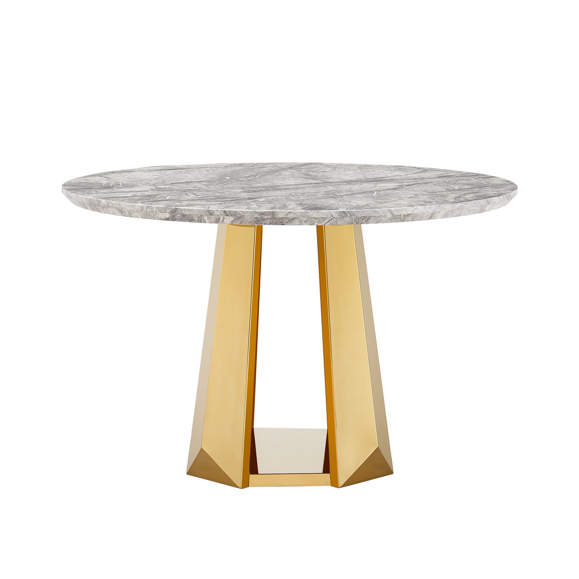 Round Marble Dining Table with Stainless Steel Base for Kitchen and Dining Room