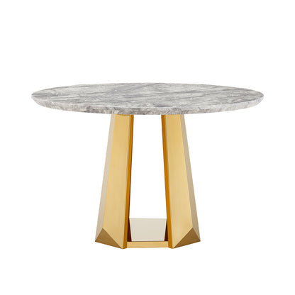 Round Marble Dining Table with Stainless Steel Base for Kitchen and Dining Room
