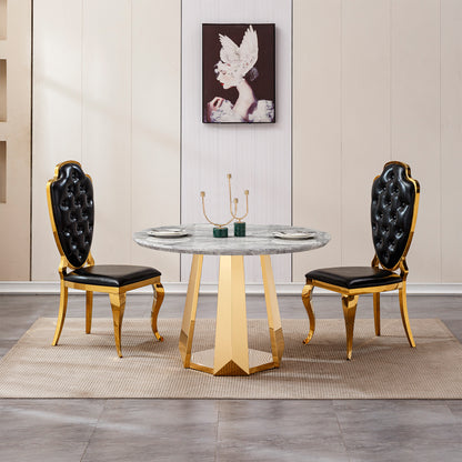 Round Marble Dining Table with Stainless Steel Base for Kitchen and Dining Room