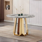 47" Round Marble Dining Table, Modern Kitchen Table with High Gloss Faux Marble Tabletop and Stainless Steel Base for Dining Room, Kitchen (Gold,Gray)(only table)