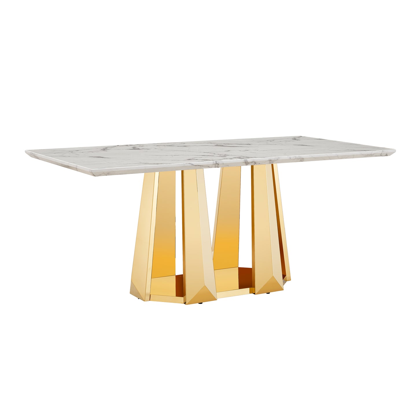 Modern 70" Gold Marble Dining Table with Stainless Steel Base