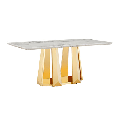 Modern 70" Gold Marble Dining Table with Stainless Steel Base
