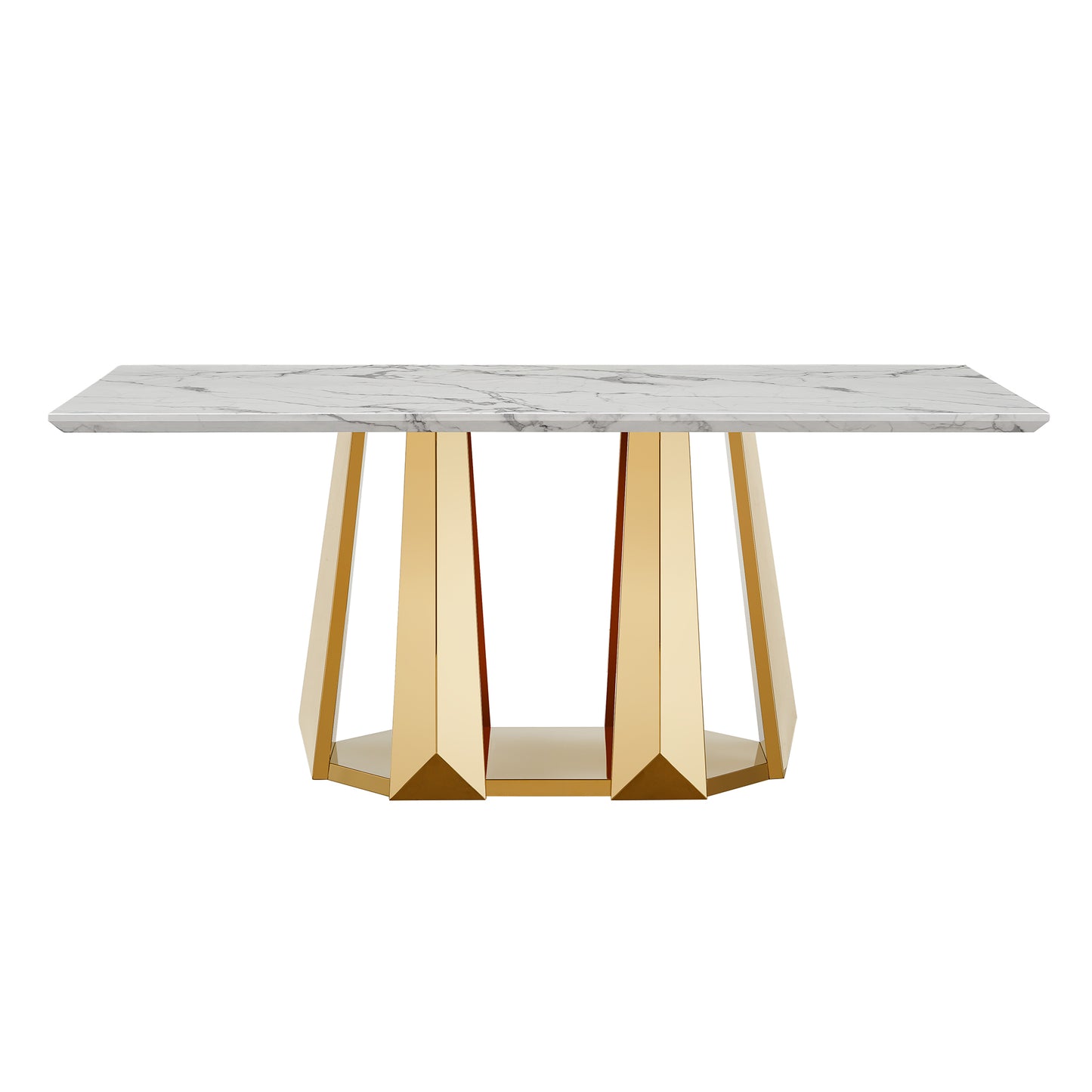 Modern 70" Gold Marble Dining Table with Stainless Steel Base