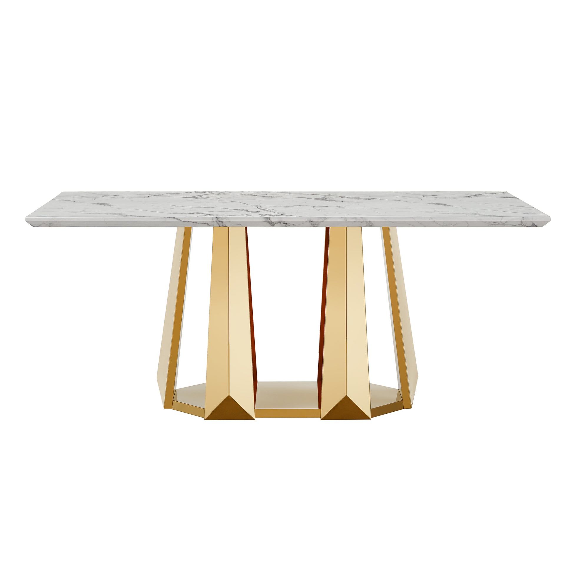 Modern 70" Gold Marble Dining Table with Stainless Steel Base