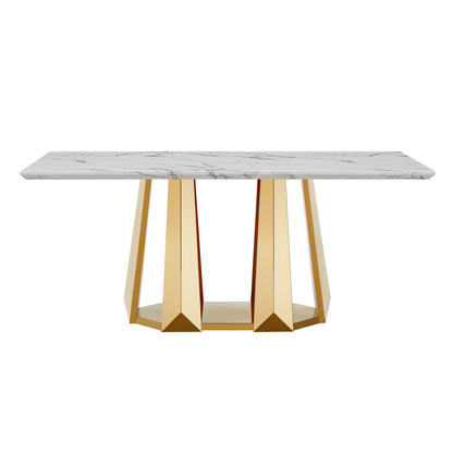 Modern 70" Gold Marble Dining Table with Stainless Steel Base