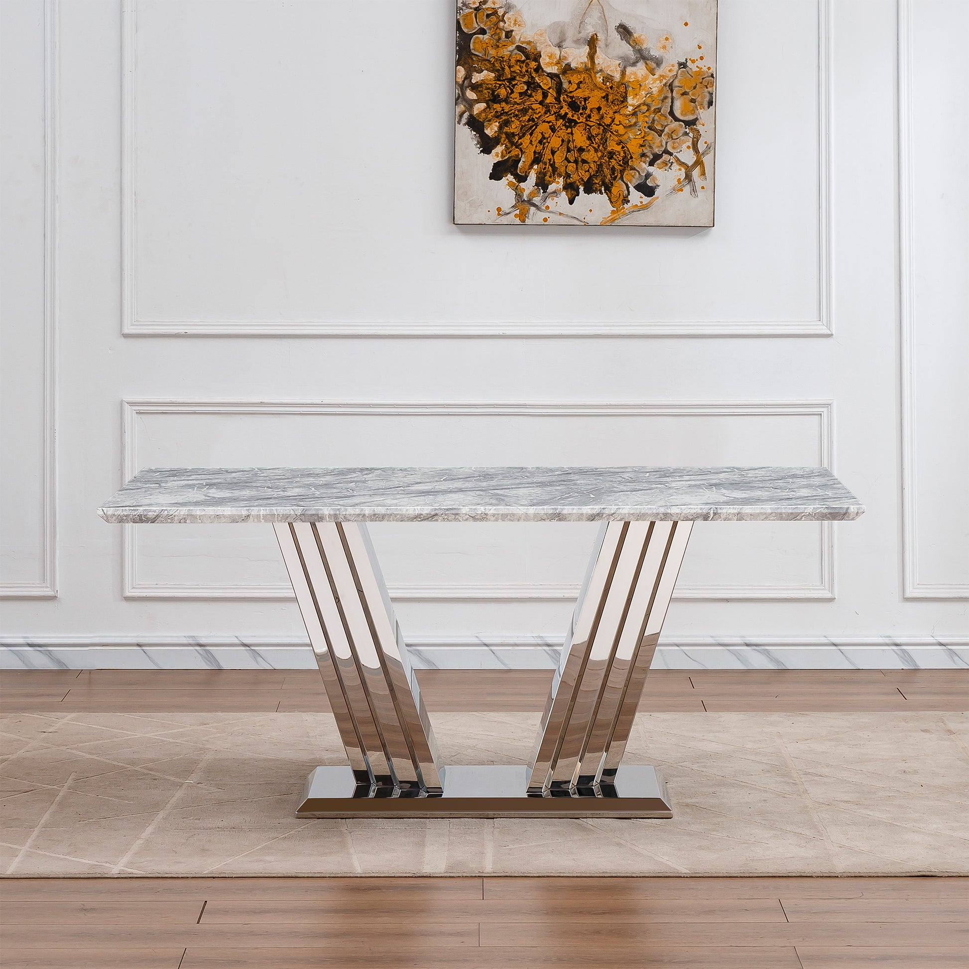 70" Grey Silver Marble Dining Table - Modern Kitchen Table