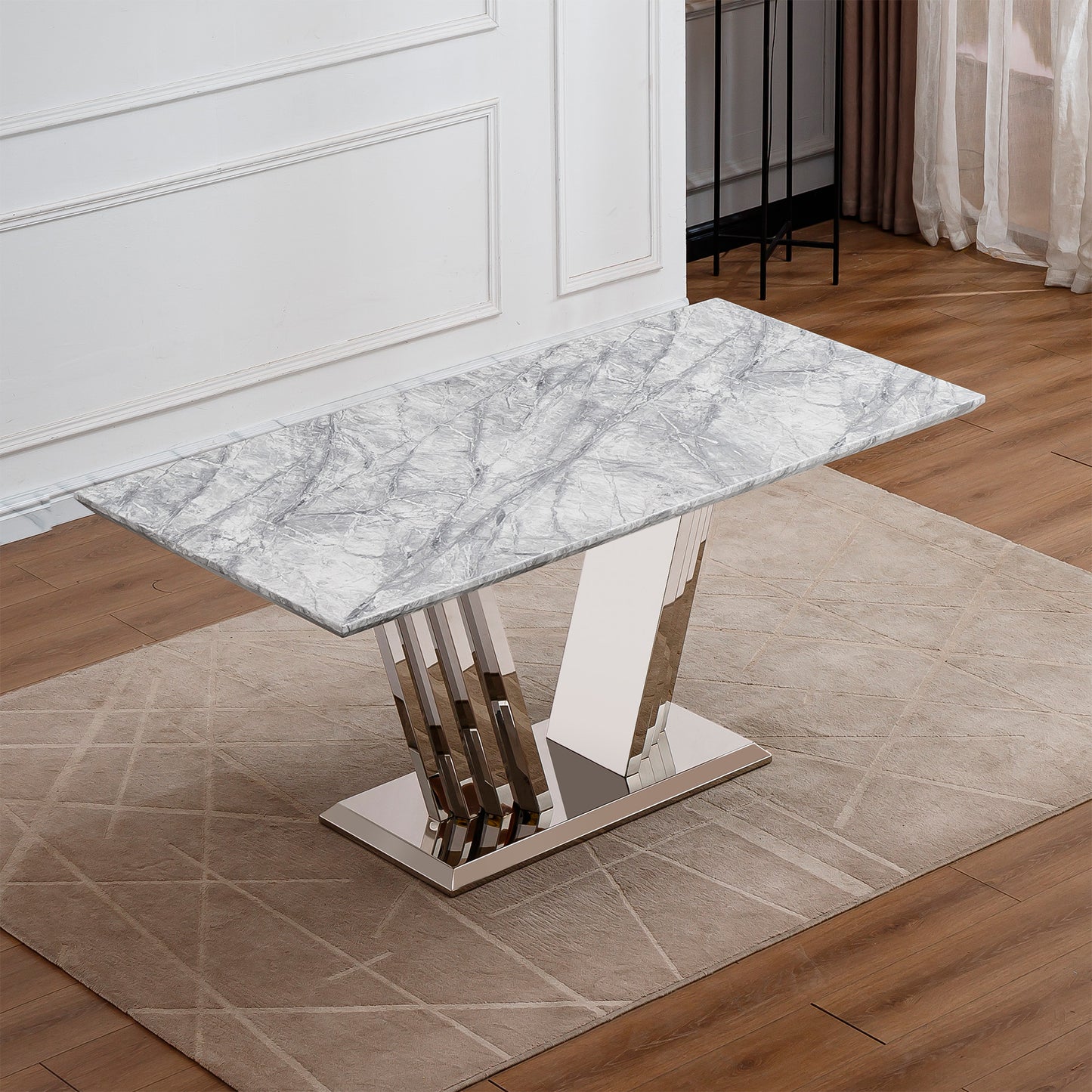 70" Grey Silver Marble Dining Table - Modern Kitchen Table