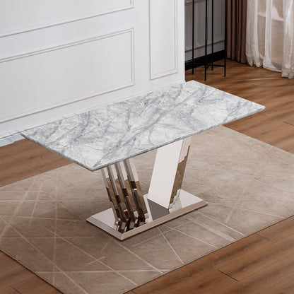 70" Grey Silver Marble Dining Table - Modern Kitchen Table
