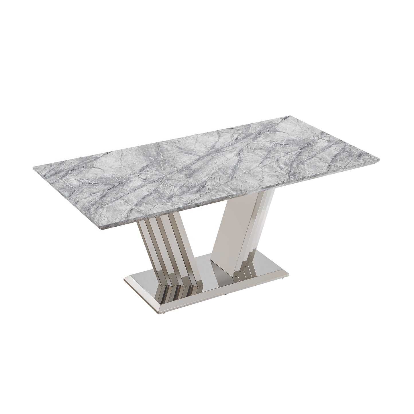 70" Grey Silver Marble Dining Table - Modern Kitchen Table