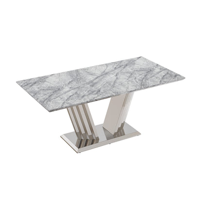 70" Grey Silver Marble Dining Table - Modern Kitchen Table