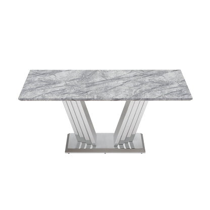 70" Grey Silver Marble Dining Table - Modern Kitchen Table