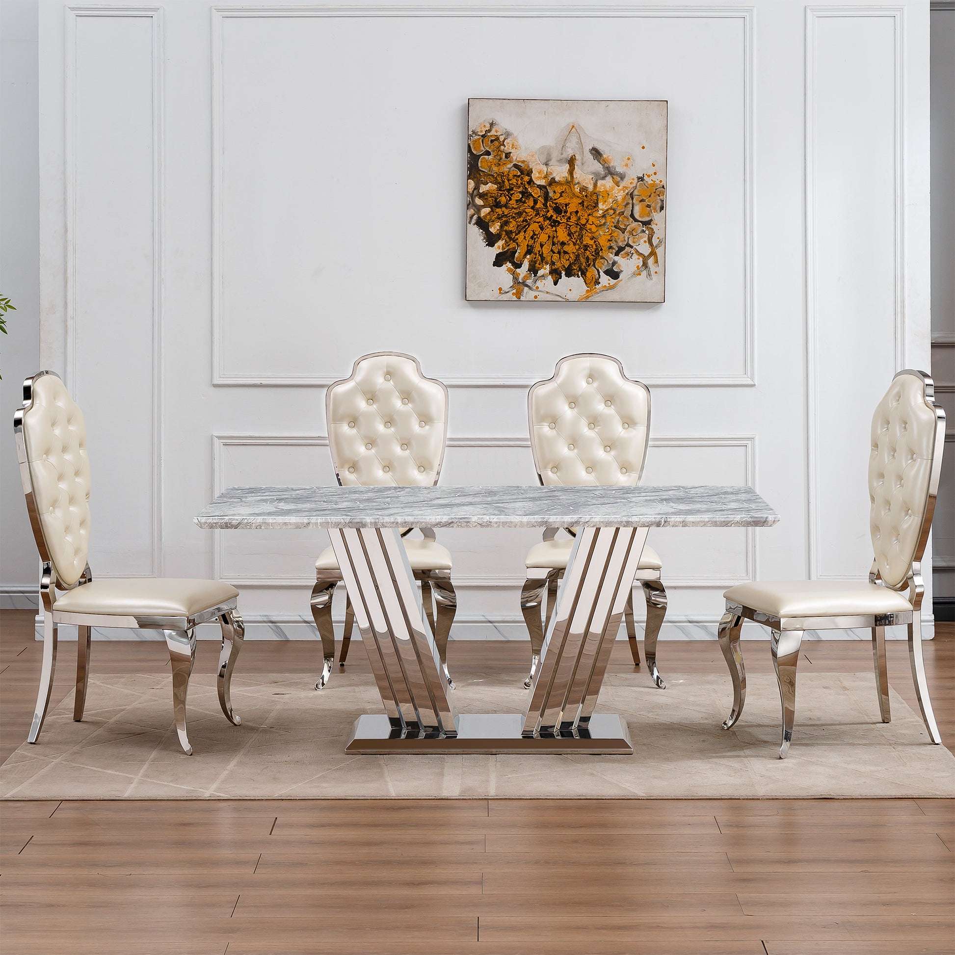70" Grey Silver Marble Dining Table - Modern Kitchen Table