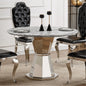 47" Round Marble Dining Table, Modern Kitchen Table with High Gloss Faux Marble Tabletop and Stainless Steel Base for Dining Room, Kitchen (Sliver,Gray)(only table)