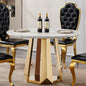 47" Round Marble Dining Table, Modern Kitchen Table with High Gloss Faux Marble Tabletop and Stainless Steel Base for Dining Room, Kitchen (Gold,White)(only table)