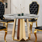 47" Round Marble Dining Table, Modern Kitchen Table with High Gloss Faux Marble Tabletop and Stainless Steel Base for Dining Room, Kitchen (Gold,Gray)(only table)