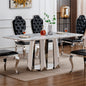 Marble Dining Table for 6 People, 70'' Rectangle Faux Marble Dining Table with Mirrored Finish Stainless Steel Base, Modern Large Size Marble Kitchen Table (Silver,Grey)(only table)