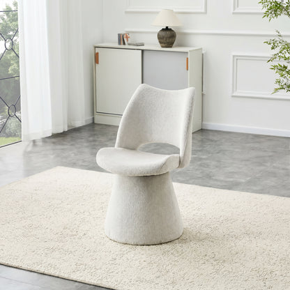 Modern Chenille Accent Chair with Hollow Back Design, Upholstered Dining & Vanity Chair, Stable Metal Base, Stylish Seating for Dining Room or Bedroom (Off-White, Set of 1)