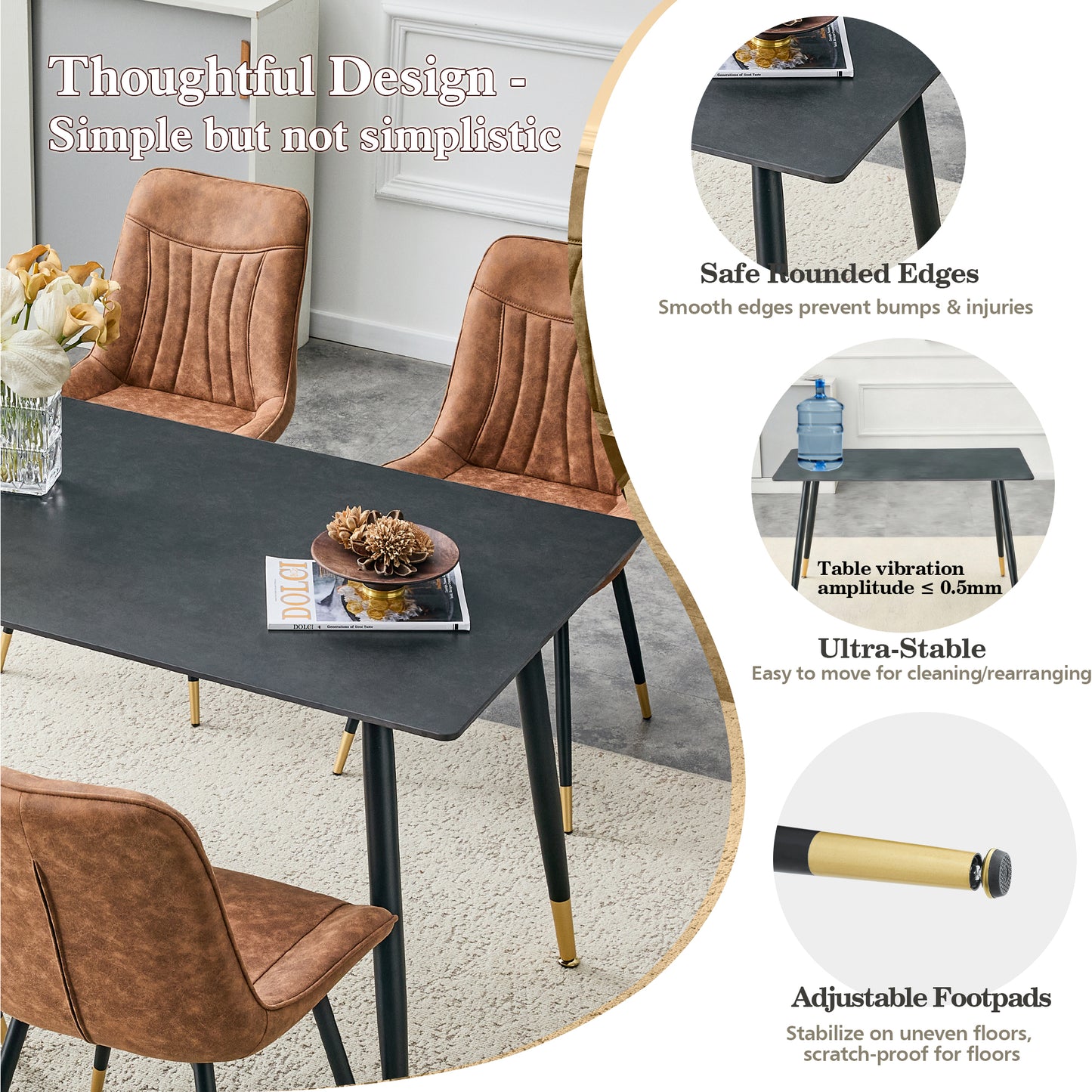 Modern Dark Gray Dining Table - Seats 4, Sintered Stone