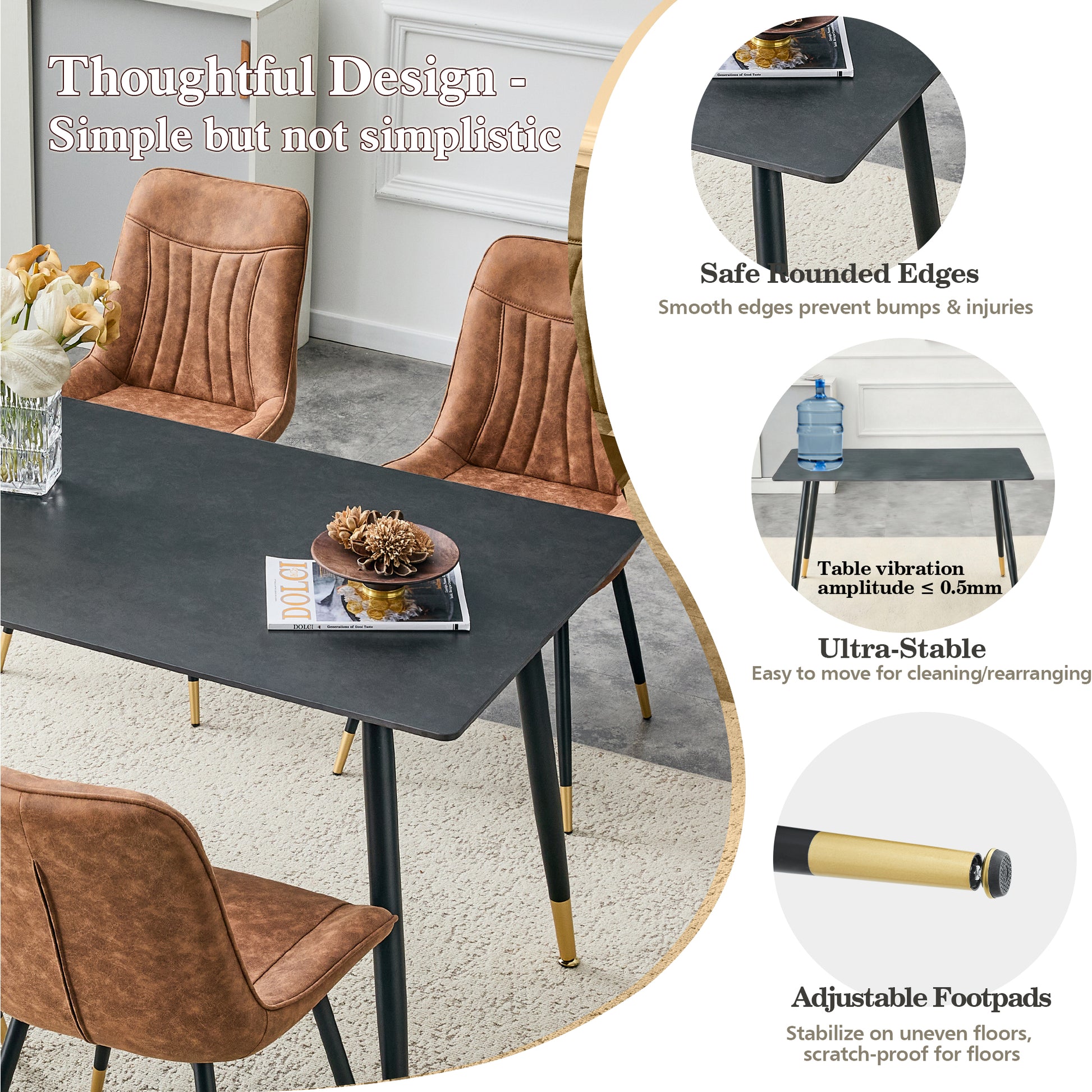 Modern Dark Gray Dining Table - Seats 4, Sintered Stone