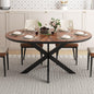 47.2"-63" Extendable Round Dining Table for 4-6, Solid Wood Tabletop & Metal Frame, Walnut Dining Room Furniture
