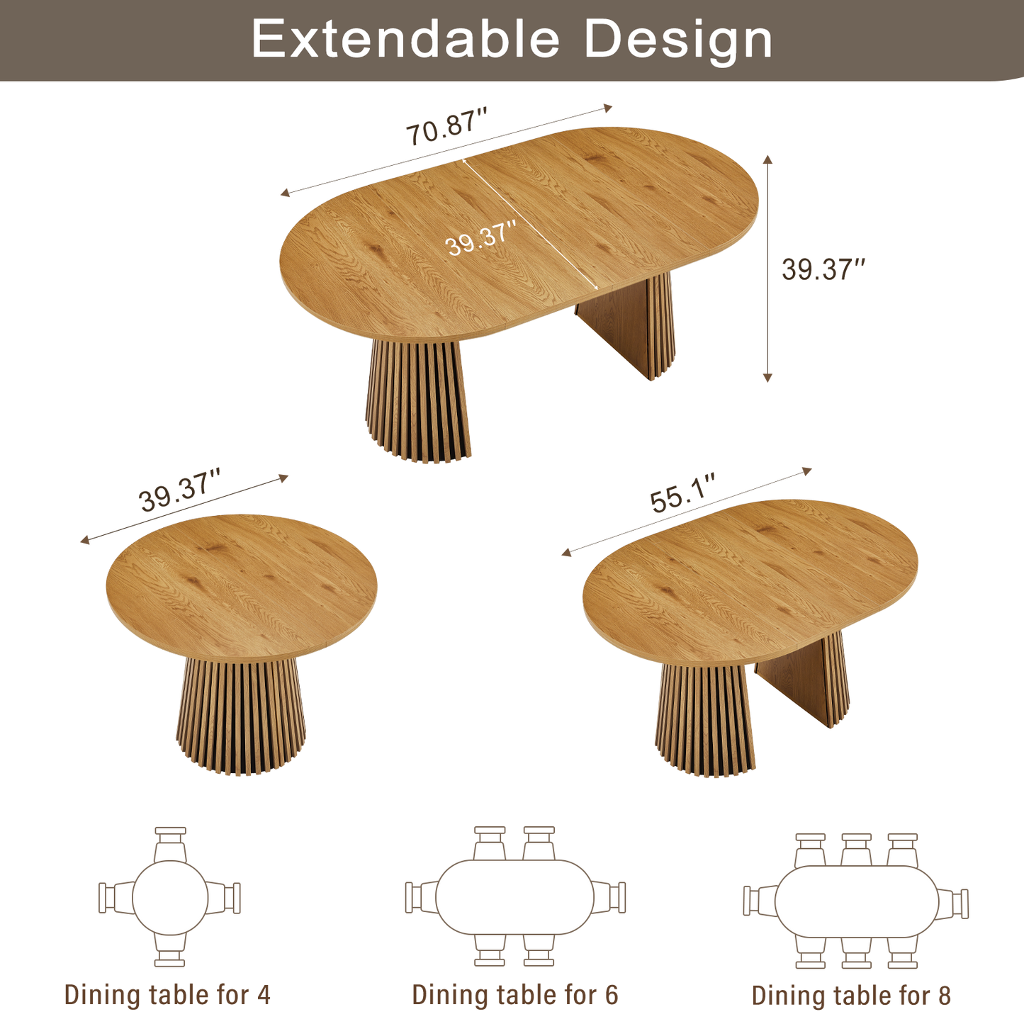 6-Person Natural Wood Oval Dining Table for Dining Room