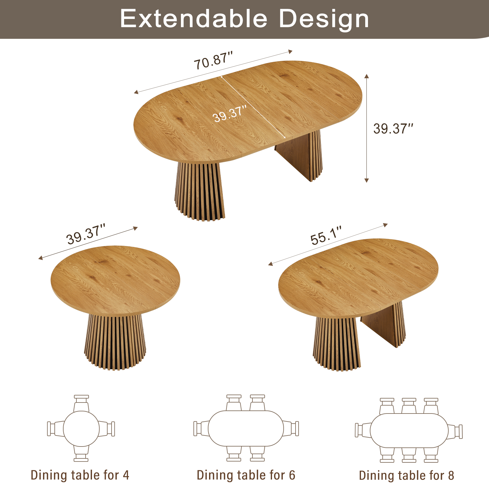 6-Person Natural Wood Oval Dining Table for Dining Room