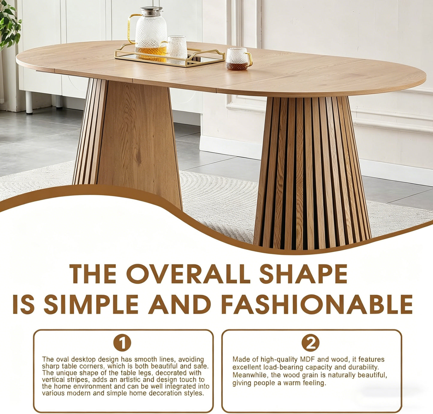 6-Person Natural Wood Oval Dining Table for Dining Room