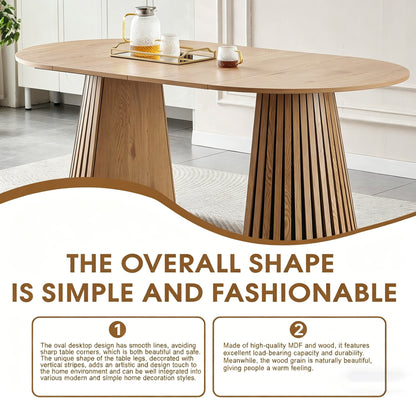 6-Person Natural Wood Oval Dining Table for Dining Room