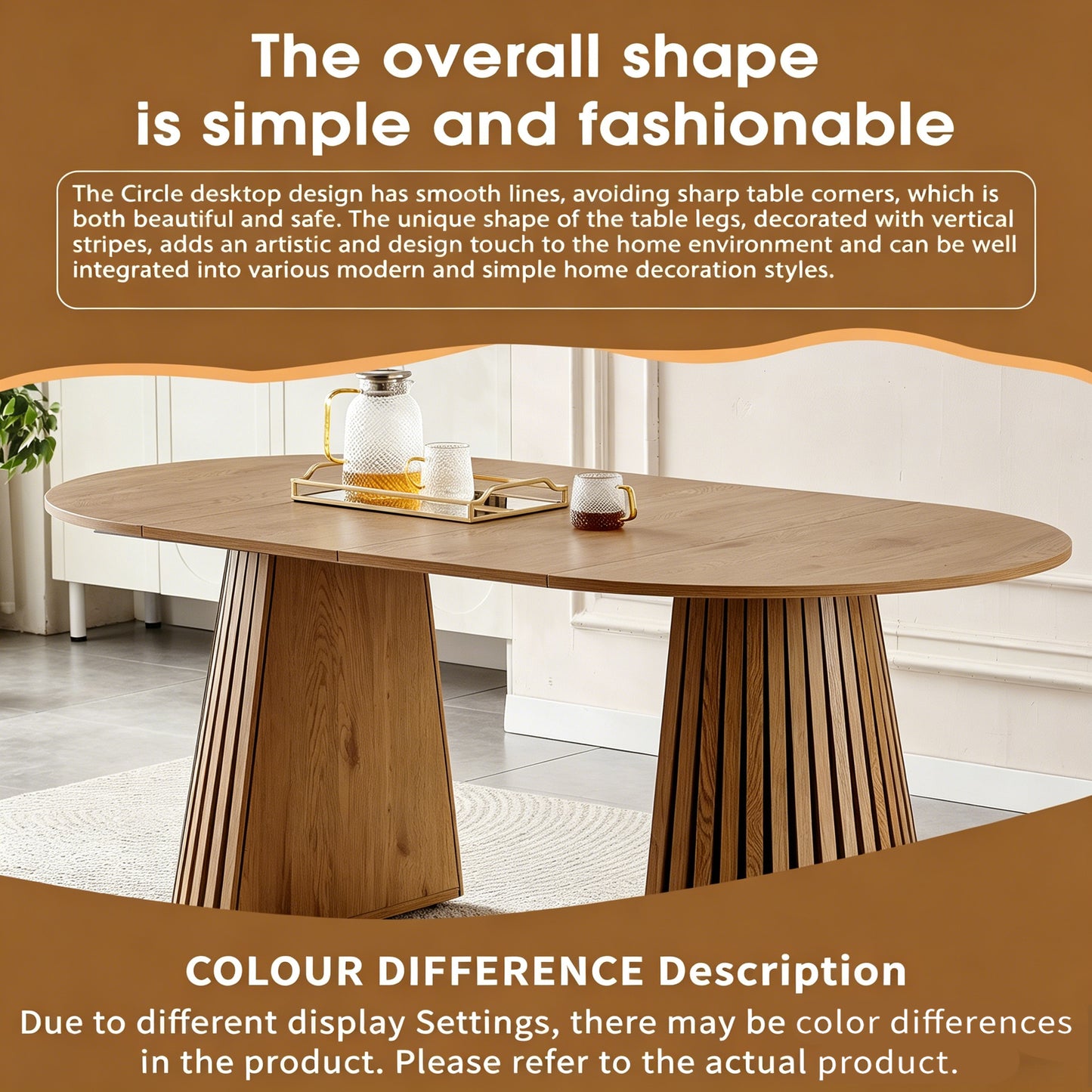 6-Person Natural Wood Oval Dining Table for Dining Room