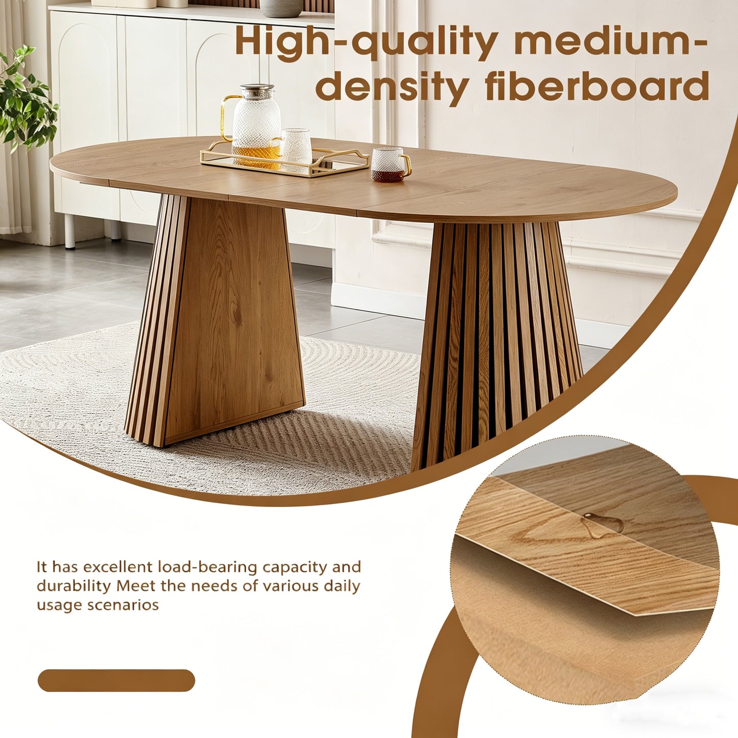 6-Person Natural Wood Oval Dining Table for Dining Room