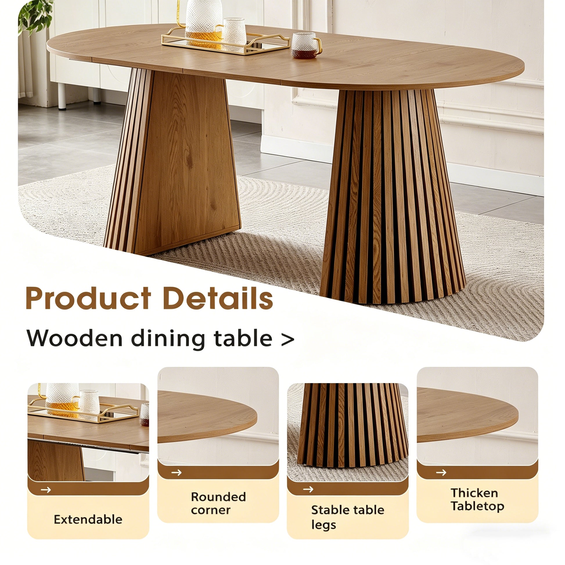 6-Person Natural Wood Oval Dining Table for Dining Room