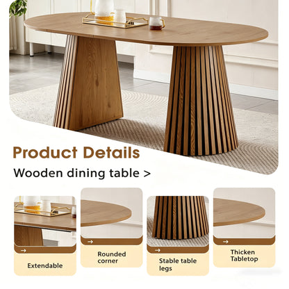 6-Person Natural Wood Oval Dining Table for Dining Room