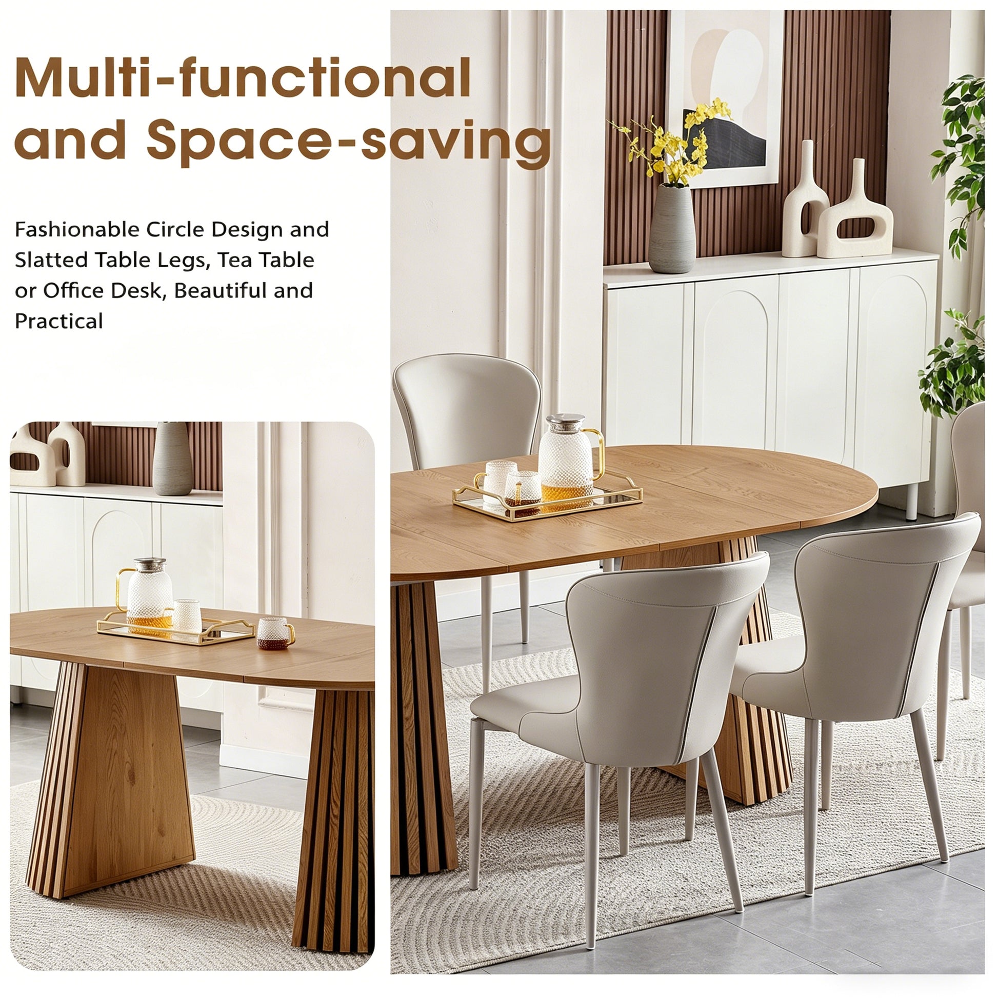 6-Person Natural Wood Oval Dining Table for Dining Room
