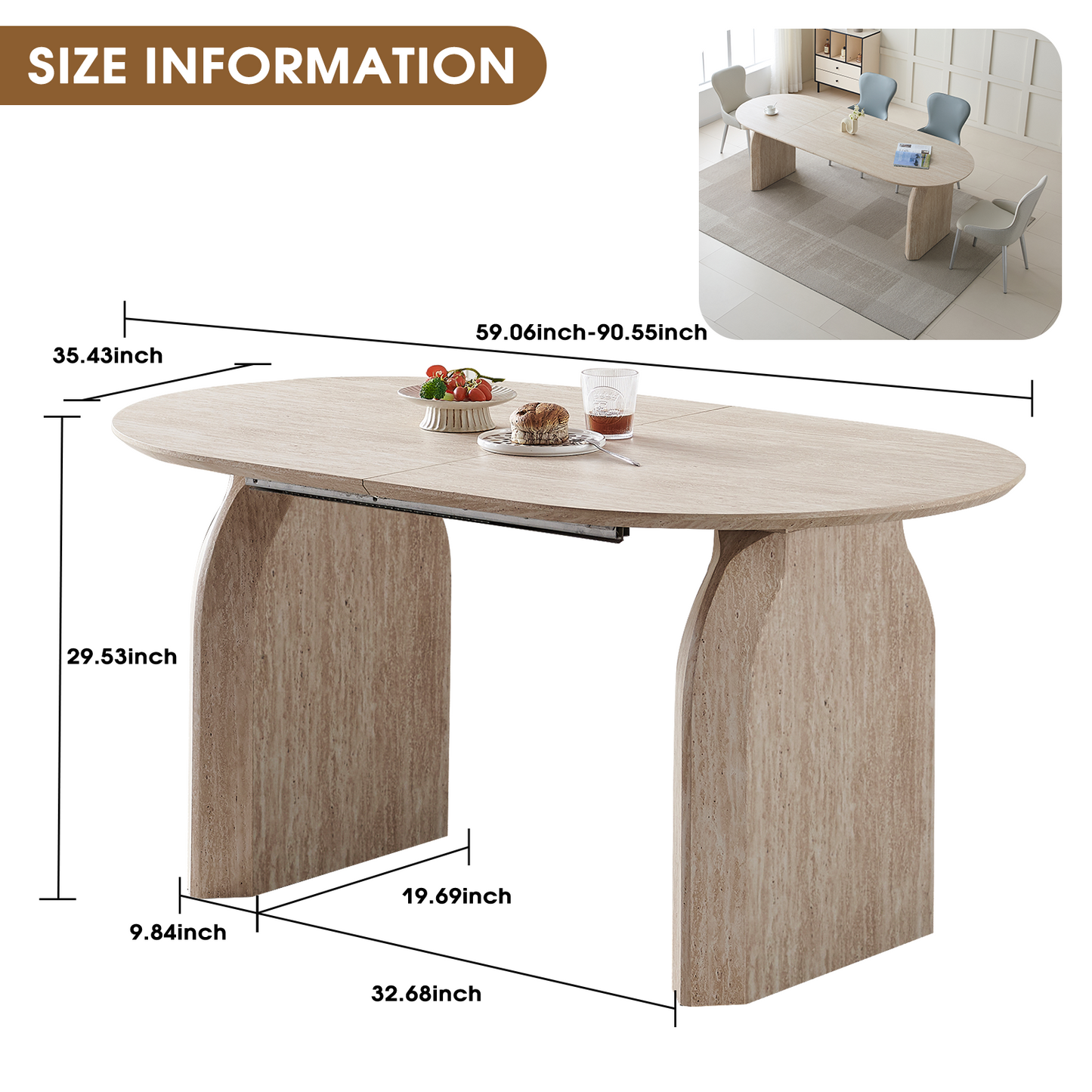 8-Person Oval Dining Table - Off White MDF for Dining Room