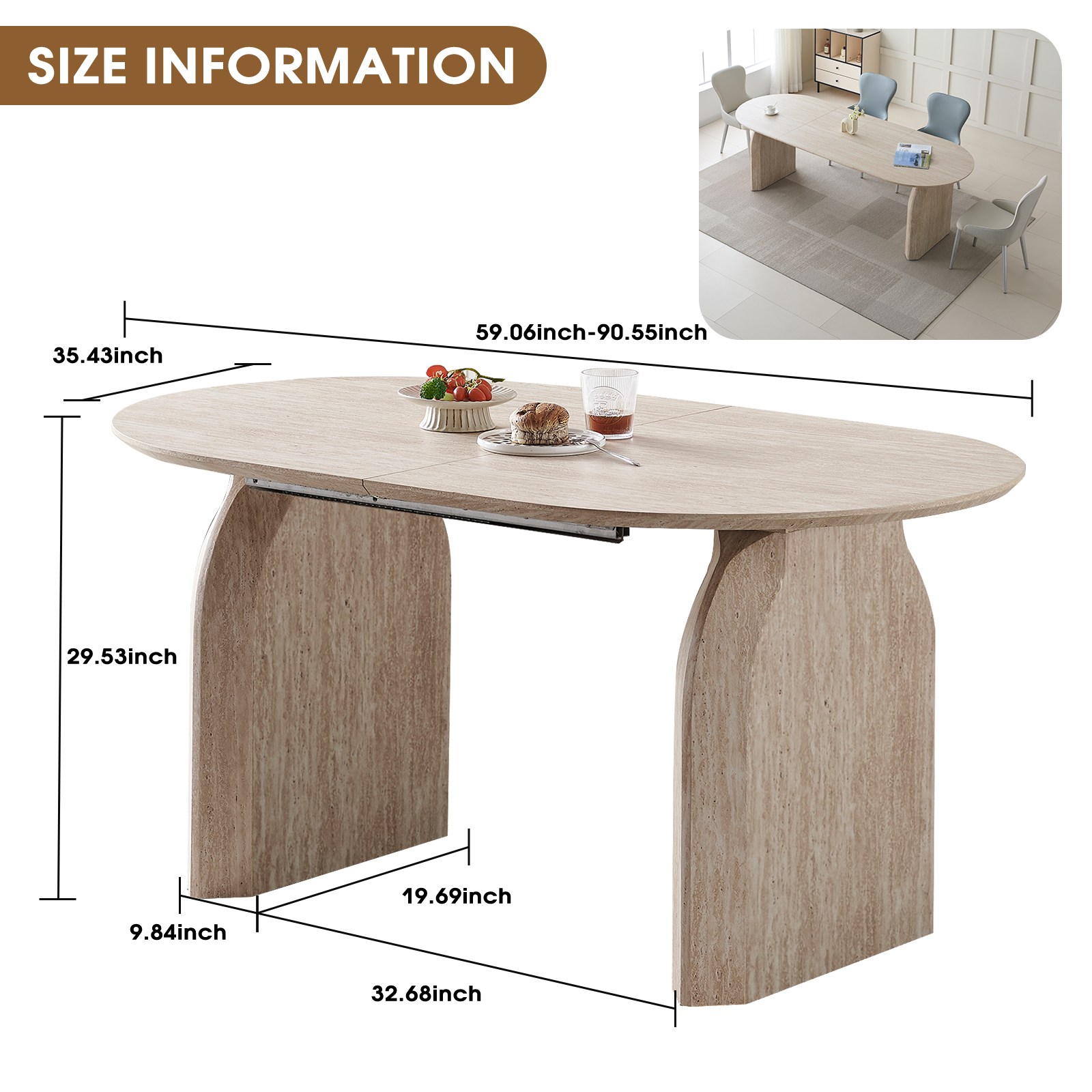 8-Person Oval Dining Table - Off White MDF for Dining Room