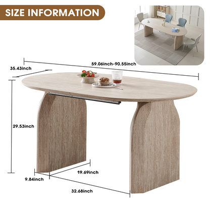 8-Person Oval Dining Table - Off White MDF for Dining Room