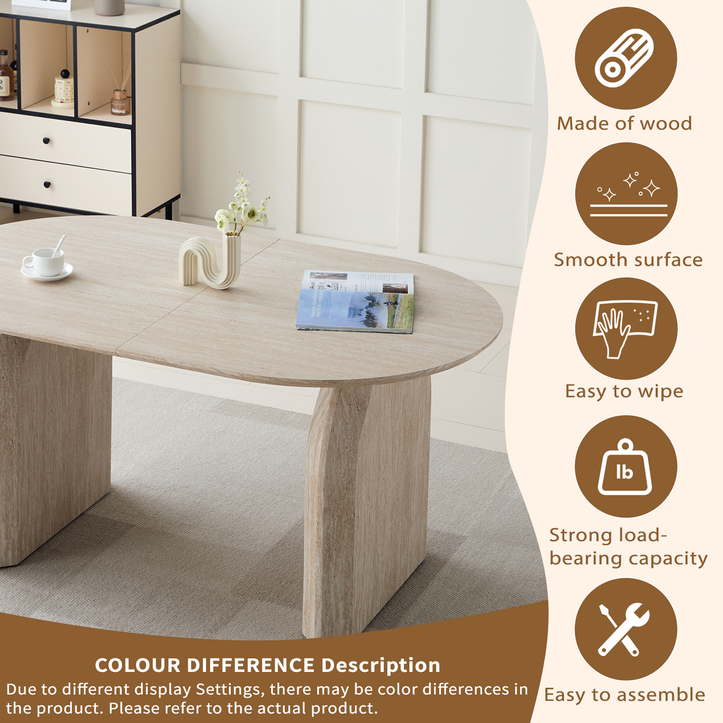 8-Person Oval Dining Table - Off White MDF for Dining Room