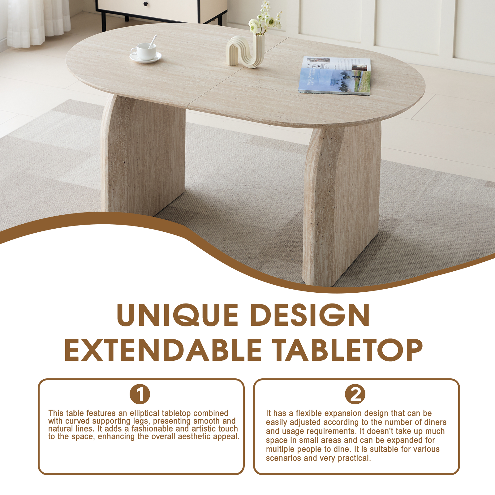8-Person Oval Dining Table - Off White MDF for Dining Room
