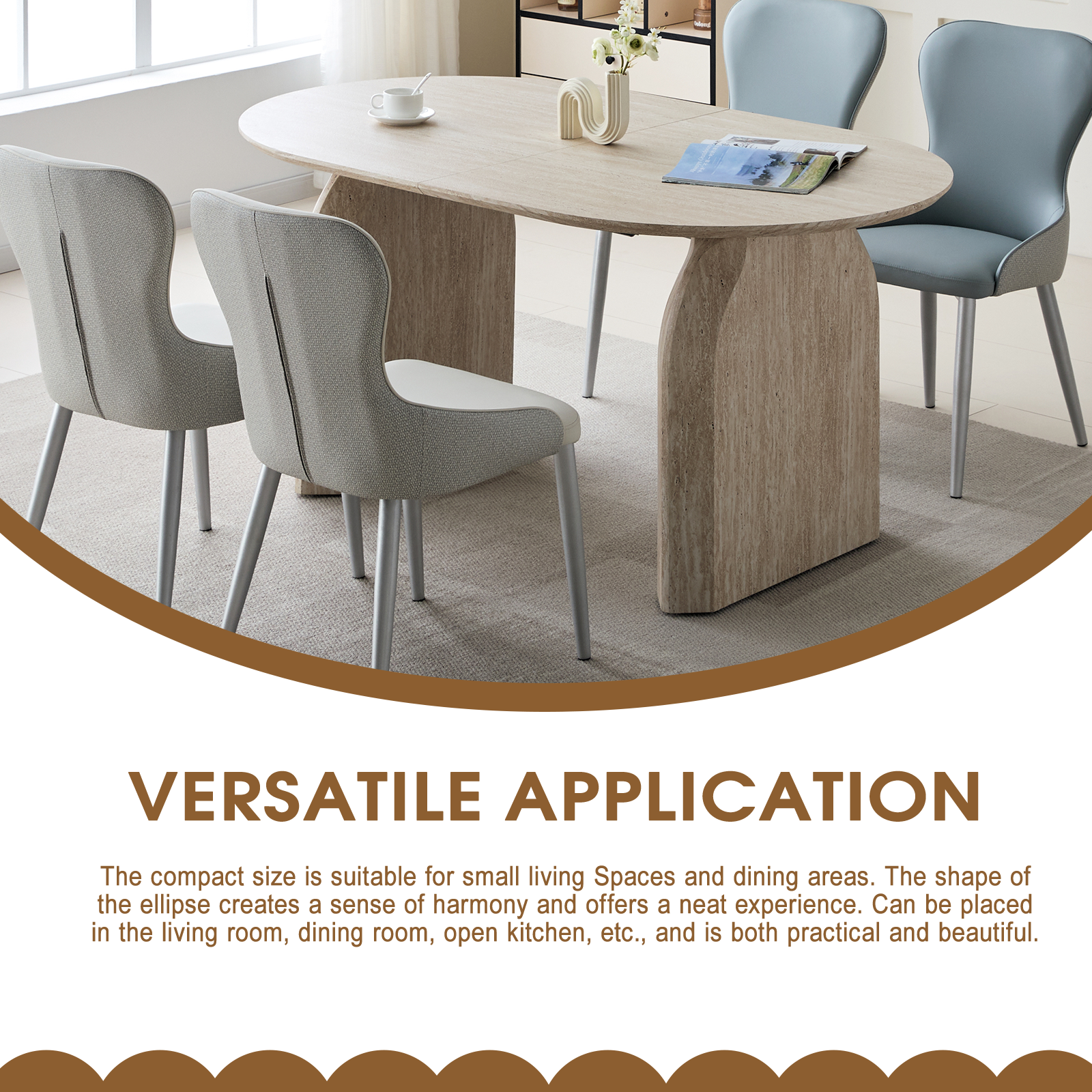 8-Person Oval Dining Table - Off White MDF for Dining Room