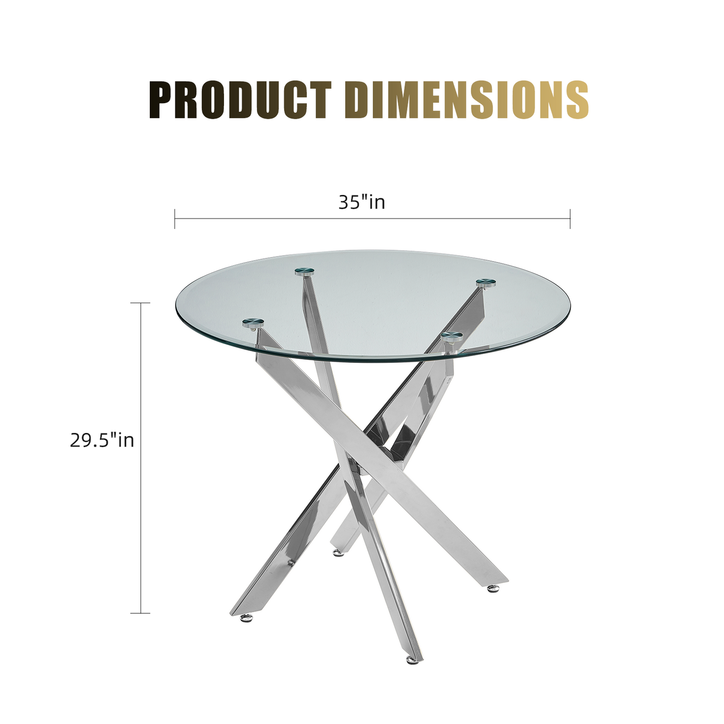 Modern Round Glass Table - 35.43" Silver Frame Dining Table for Dining Room