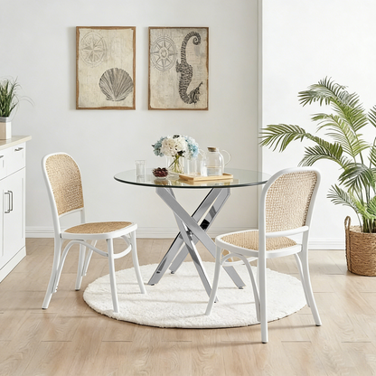 Modern Round Glass Table - 35.43" Silver Frame Dining Table for Dining Room