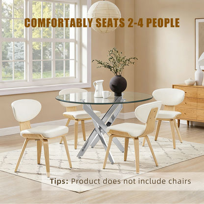 Modern Round Glass Table - 35.43" Silver Frame Dining Table for Dining Room