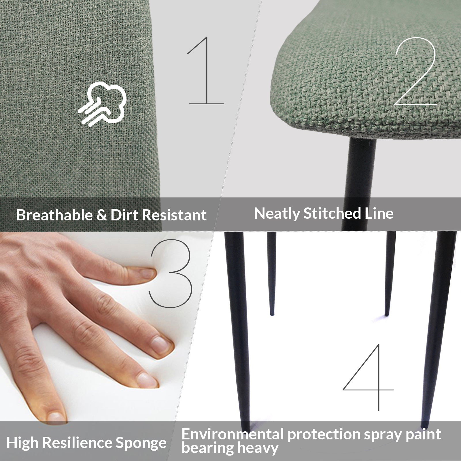 Light Green Linen Dining Chair Set of 4