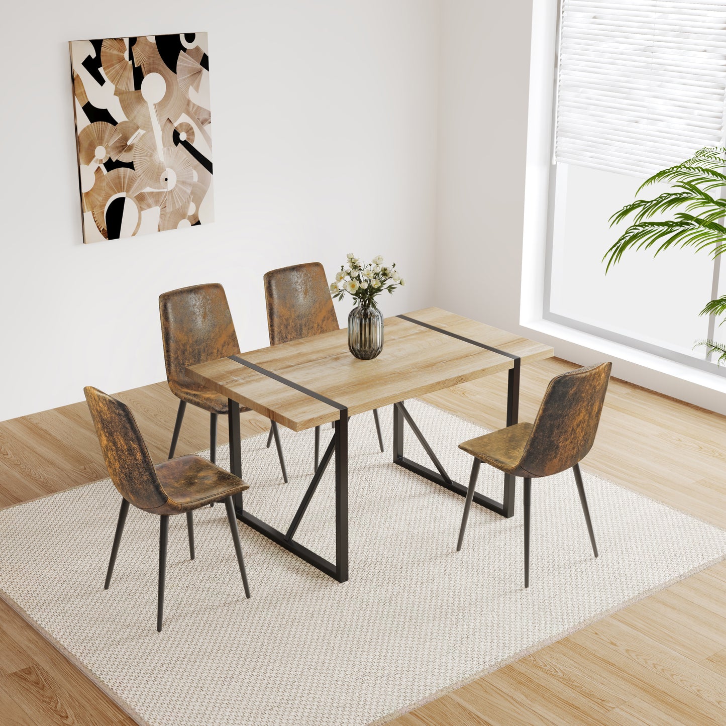 55" Modern Rustic Dining Table - Wood MDF, Seats 4-6